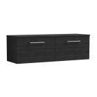 Nuie Arno Charcoal Black Woodgrain Wall Hung 2 Drawer Vanity Unit with Worktop 1205mm