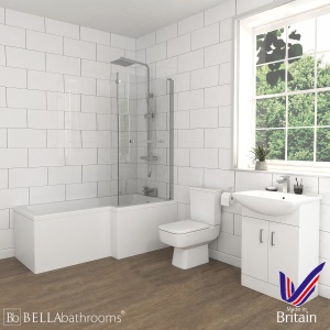 Bliss White Vanity Unit Right Handed L Shaped Shower Bath Suite