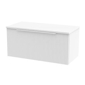 Hudson Reed Fluted Satin White Wall Hung Single Drawer Vanity Unit with Satin White Worktop 800mm