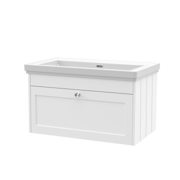 Hudson Reed Old London Ashwick White Wall Hung Vanity Unit and 0 Tap Hole Classic Basin 800mm