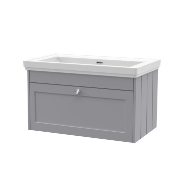 Hudson Reed Old London Ashwick Grey Wall Hung Vanity Unit and 0 Tap Hole Classic Basin 800mm