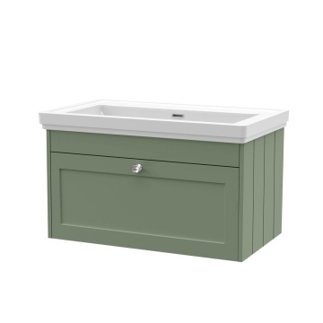Hudson Reed Old London Ashwick Green Wall Hung Vanity Unit and 0 Tap Hole Classic Basin 800mm