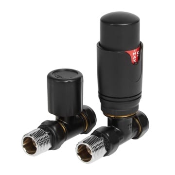 Glissando Round Thermostatic Matt Black Radiator Valves