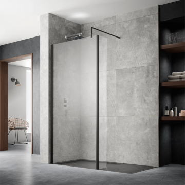 Hudson Reed - Matt Black Wet Room - Choice of Size, Side Panel and Return Panel