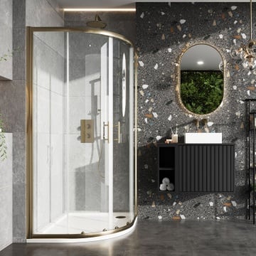 Scudo S6 Brushed Brass Double Door Quadrant Shower Enclosure Lifestyle