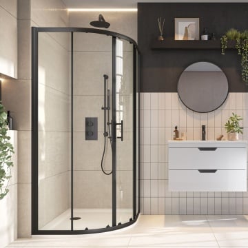 Scudo S6 Matt Black Double Door Quadrant Shower Enclosure Lifestyle
