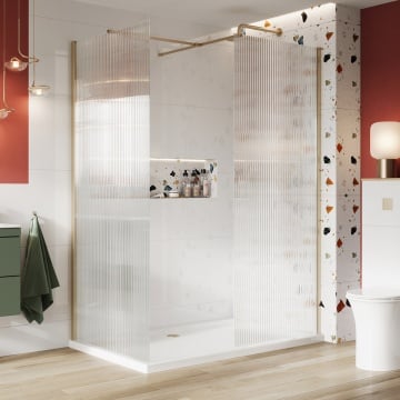 Scudo S8 Brushed Brass Fluted Glass Wetroom 1000mm Lifestyle